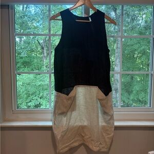 Lorenzini Made in Italy Linen Colorblock Midi Dress Size 6 NWT